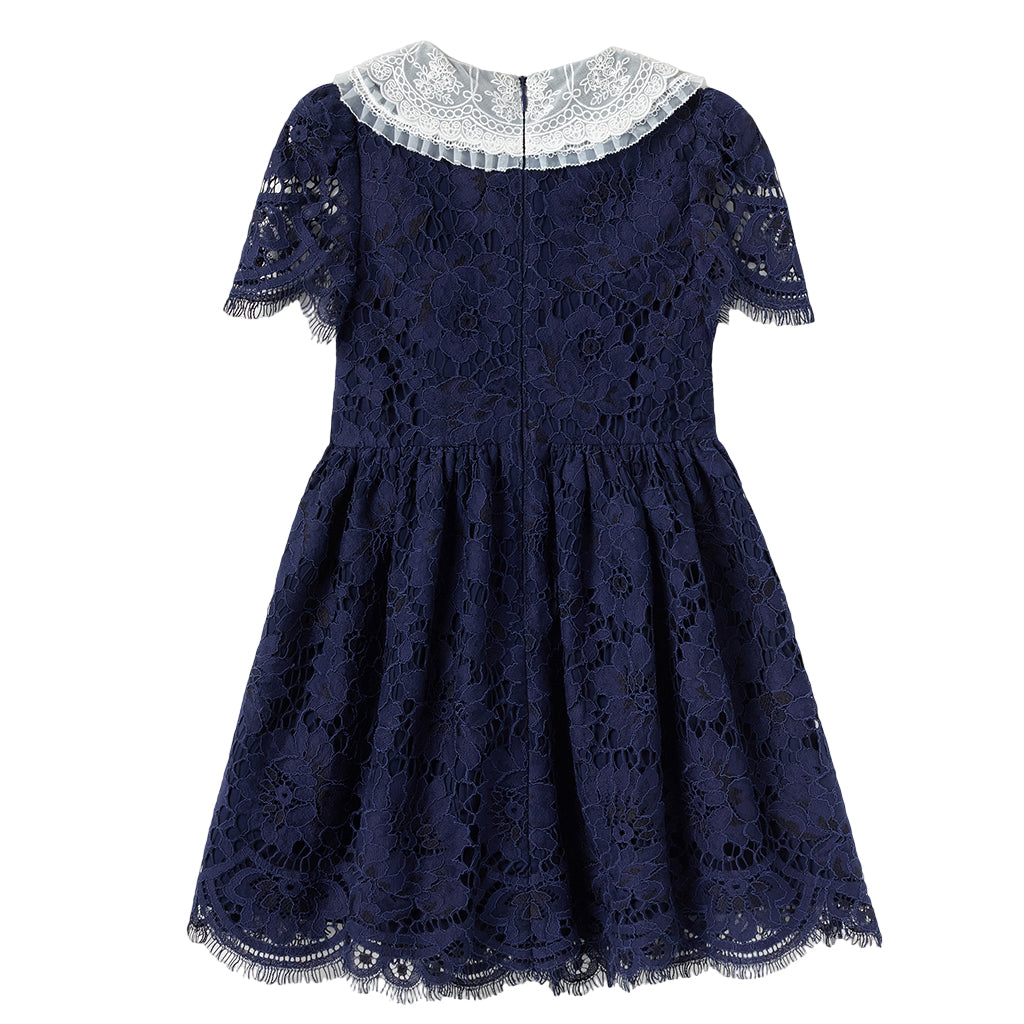 Self Portrait Kids Navy Floral Lace Dress