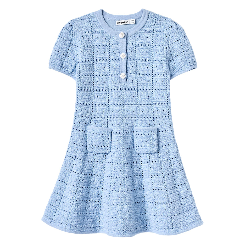 Self Portrait Kids Blue Pointelle Knit Dress