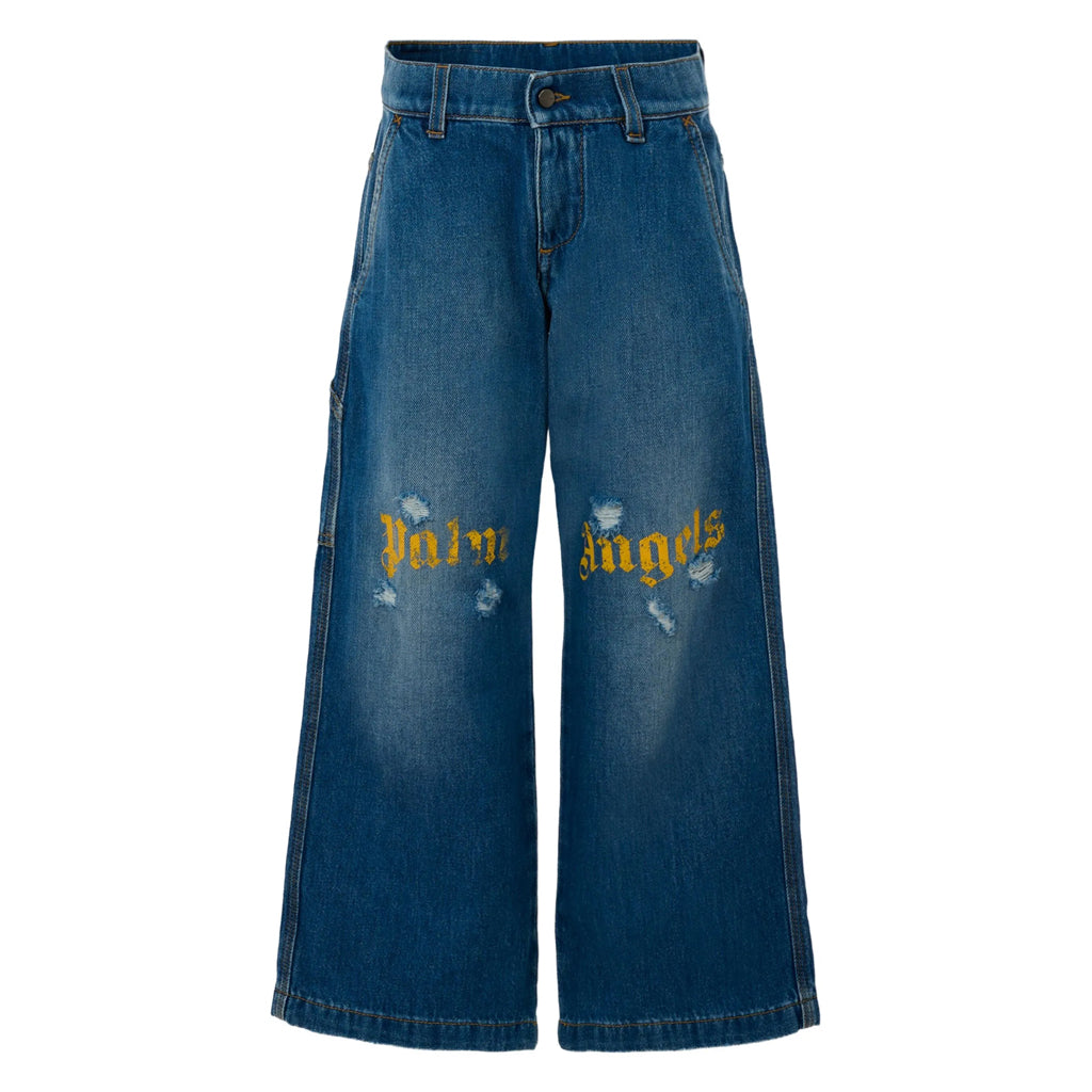 Palm Angels Kids Logo Brushed Work Denim Pant