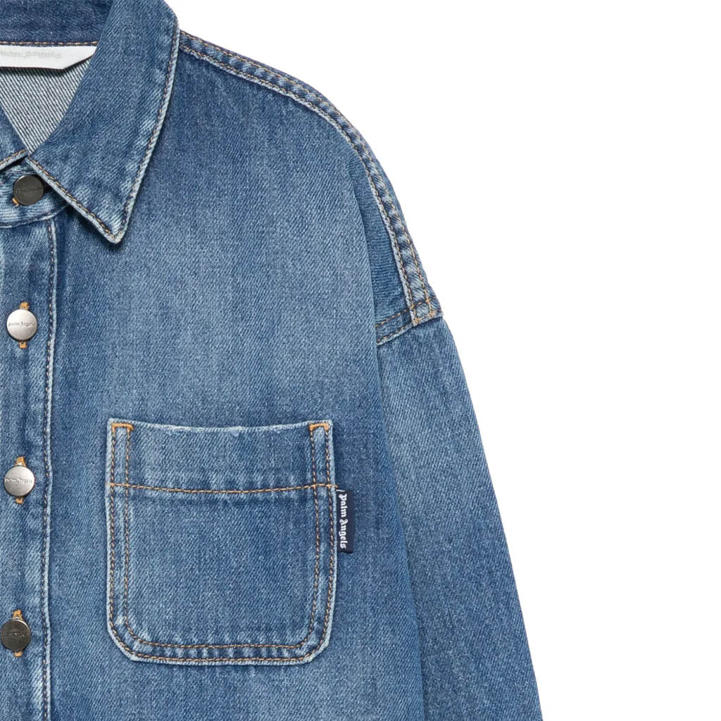 Palm Angels Kids Logo Brushed Denim Shirt