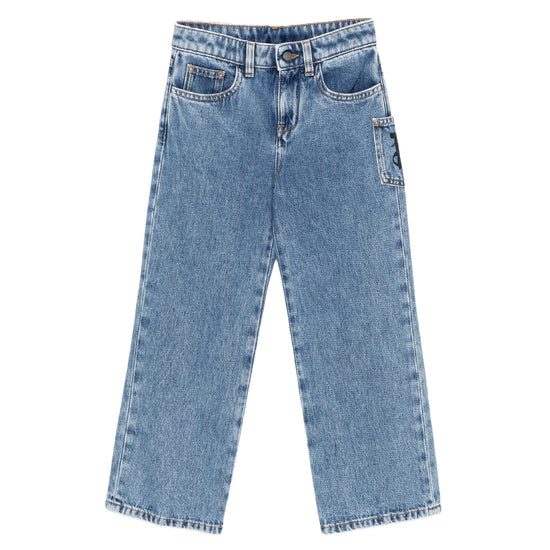Palm Angels Kids PA Pocket Wide Leg Denim Pant