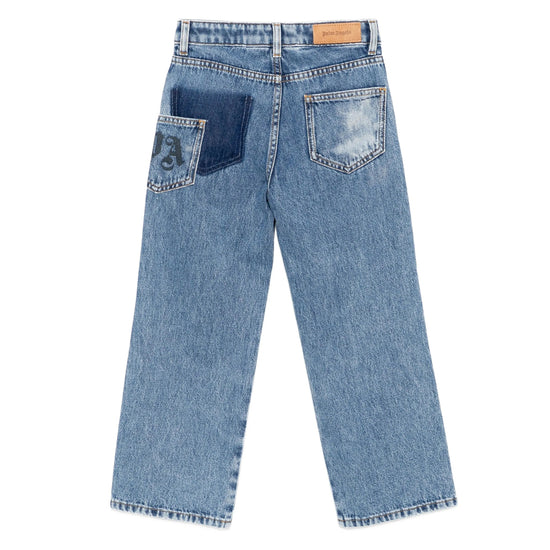 Palm Angels Kids PA Pocket Wide Leg Denim Pant