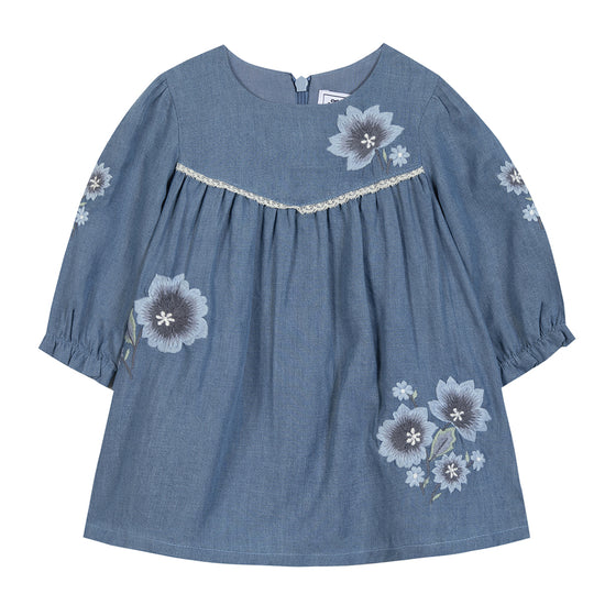 Tartine Et Chocolat Chambray Floral Embroidered Dress