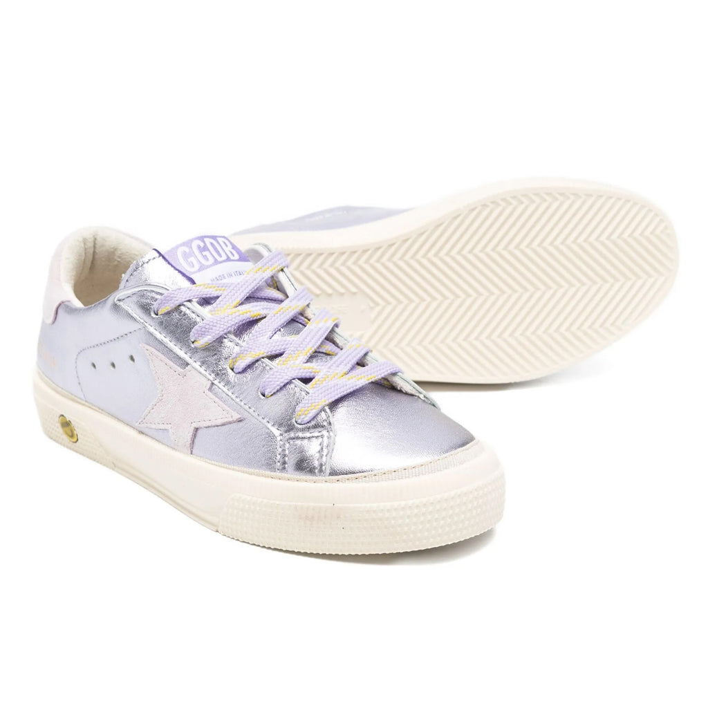 Golden Goose May Laminated Leather and Suede Star Sneakers