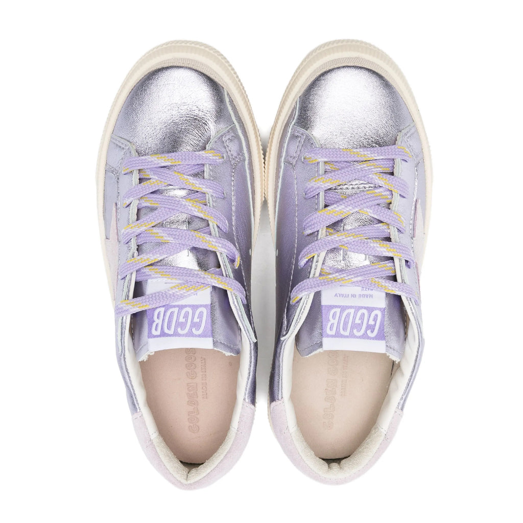 Golden Goose May Laminated Leather and Suede Star Sneakers