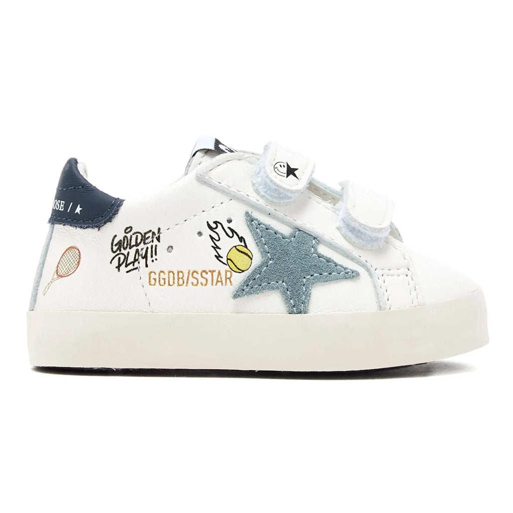 Golden Goose Baby School Leather Sneakers With Prints and Suede Star