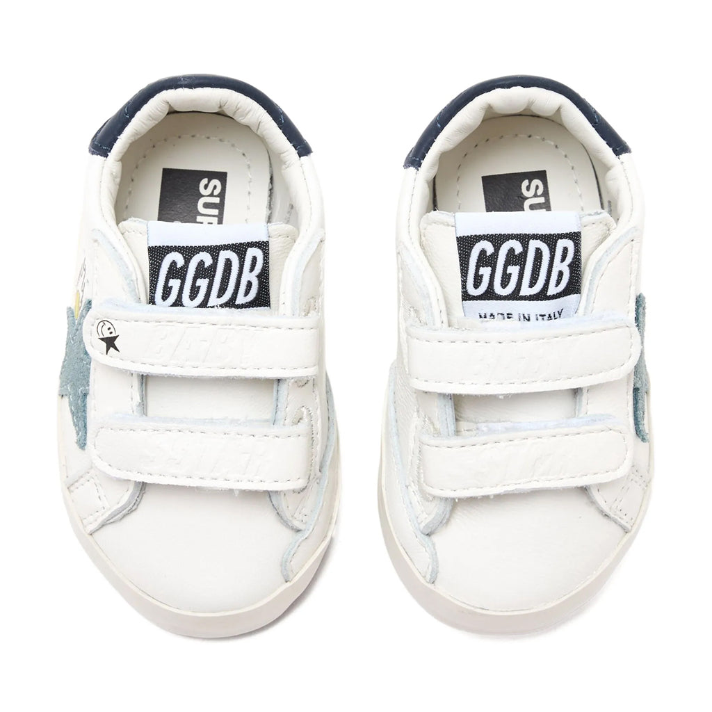 Golden Goose Baby School Leather Sneakers With Prints and Suede Star
