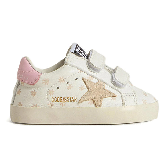 Golden Goose Baby School Leather Sneakers With Prints and Suede Star