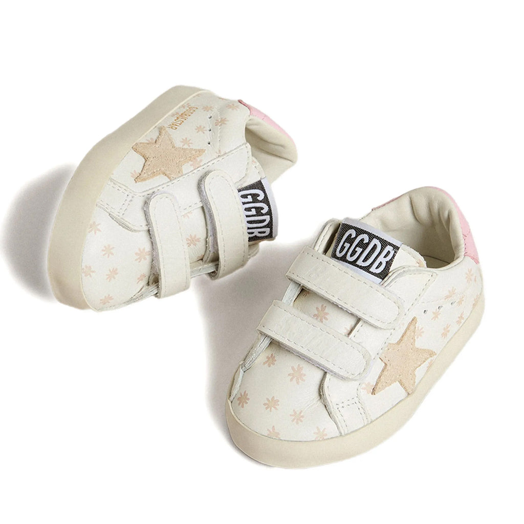 Golden Goose Baby School Leather Sneakers With Prints and Suede Star