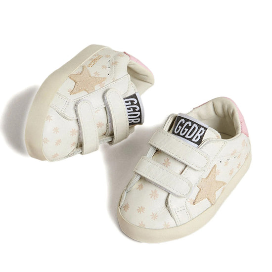 Golden Goose Baby School Leather Sneakers With Prints and Suede Star