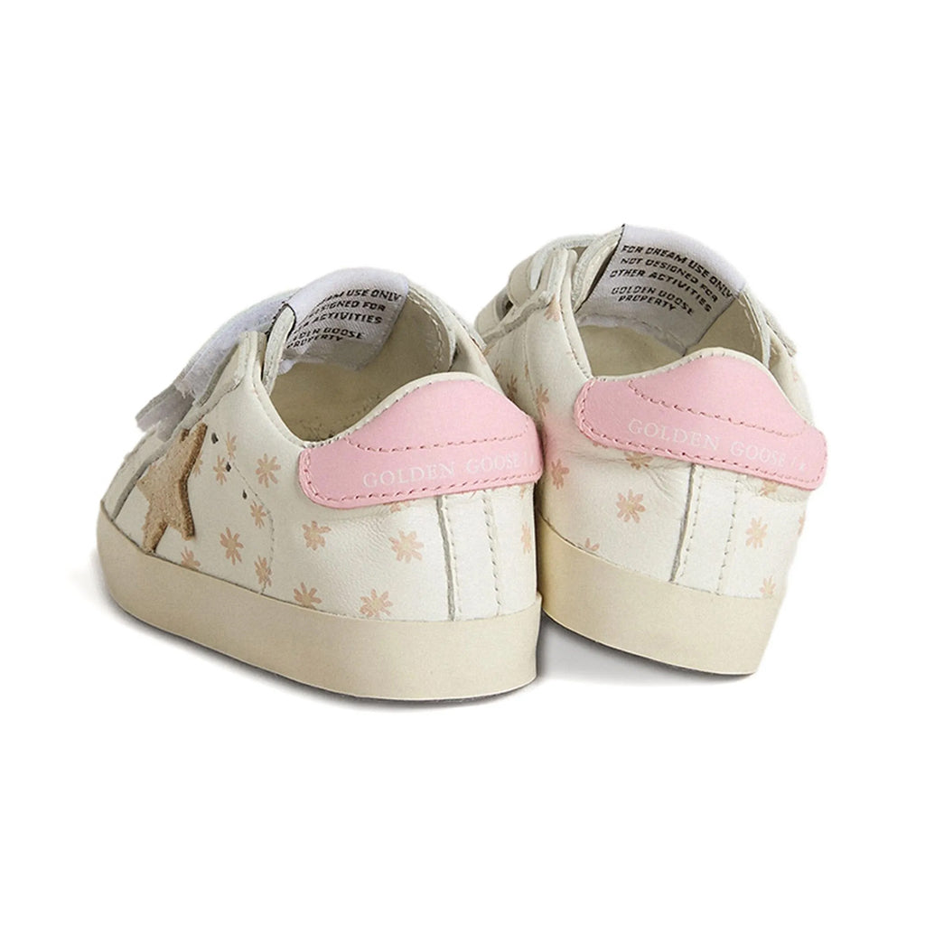 Golden Goose Baby School Leather Sneakers With Prints and Suede Star