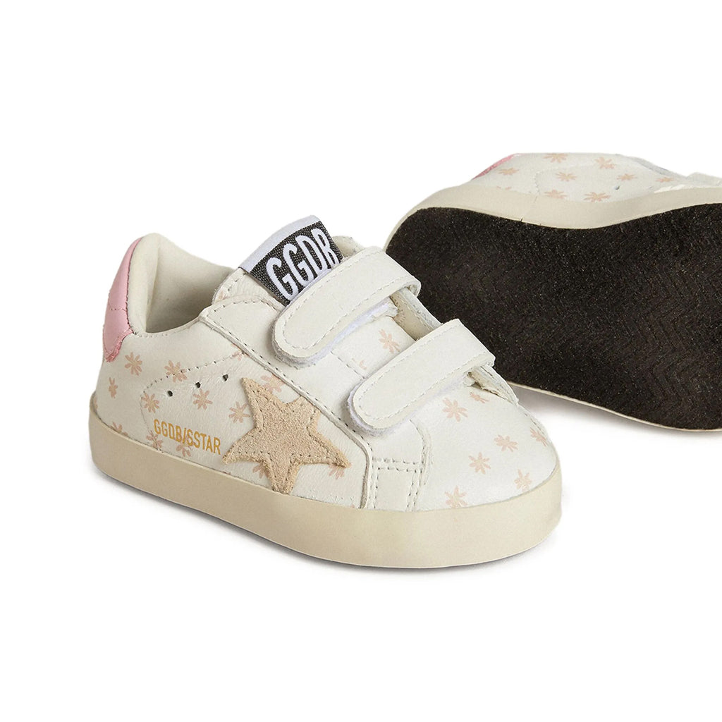 Golden Goose Baby School Leather Sneakers With Prints and Suede Star