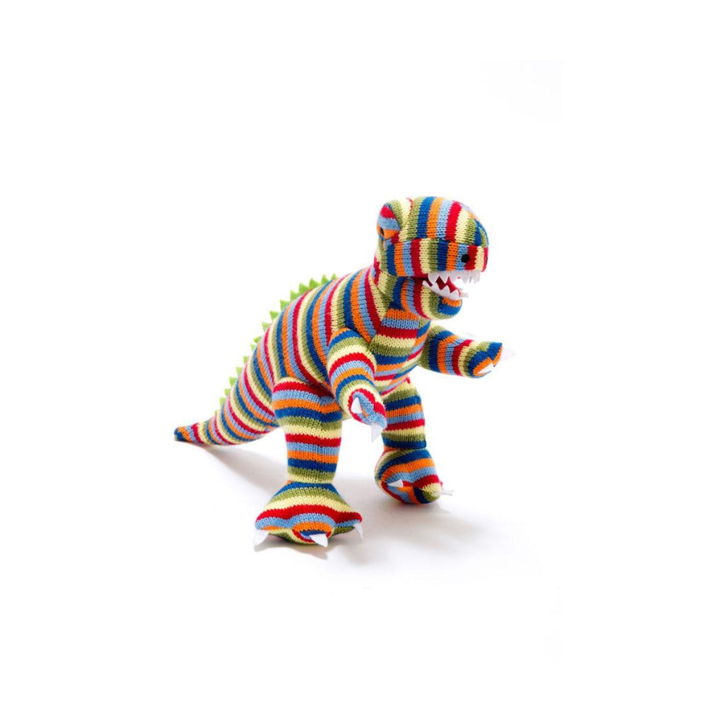 Best Years T Rex Knitted Dinosaur Soft Toy Rainbow Stripe