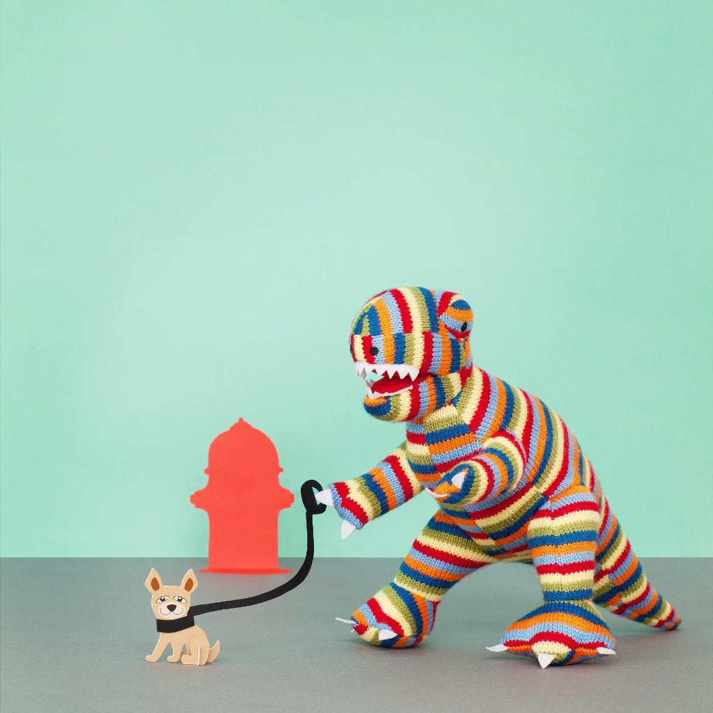 Best Years T Rex Knitted Dinosaur Soft Toy Rainbow Stripe