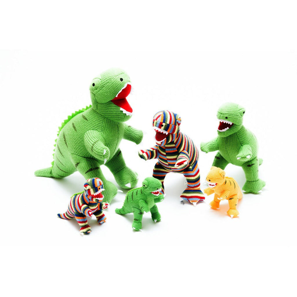 Best Years T Rex Knitted Dinosaur Soft Toy Rainbow Stripe