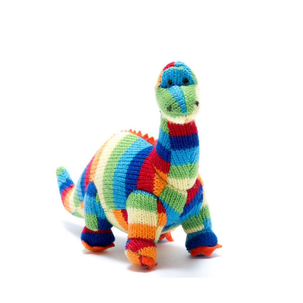 Best Years Knitted Diplodocus Dinosaur Baby Rattle in Bold Stripes