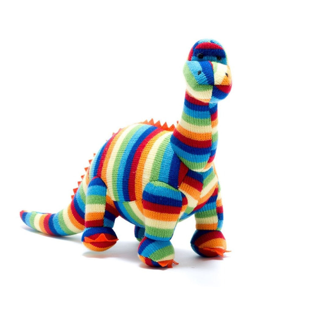 Best Years Knitted Diplodocus Dinosaur Toy in Bold Stripes