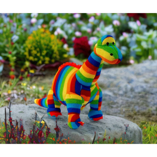Best Years Knitted Diplodocus Dinosaur Toy in Bold Stripes