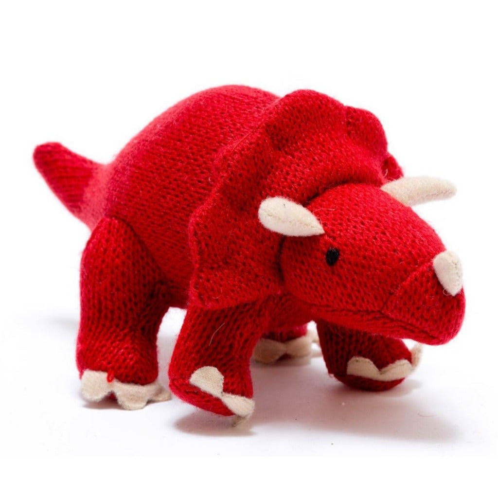 Best Years Knitted Mini Triceratops Rattle Red