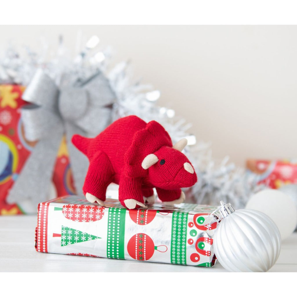 Best Years Knitted Mini Triceratops Rattle Red