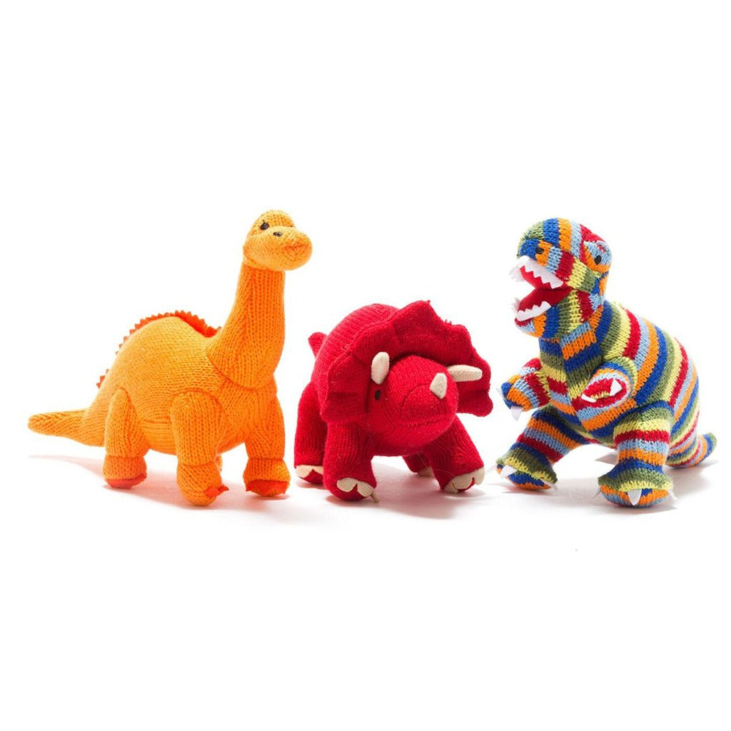 Best Years Knitted Mini Triceratops Rattle Red