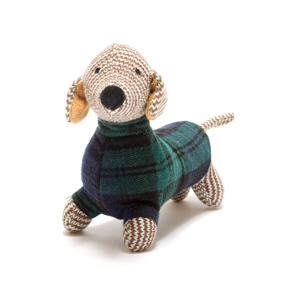 Best Years Knitted Sausage Dog Rattle Tartan Jumper
