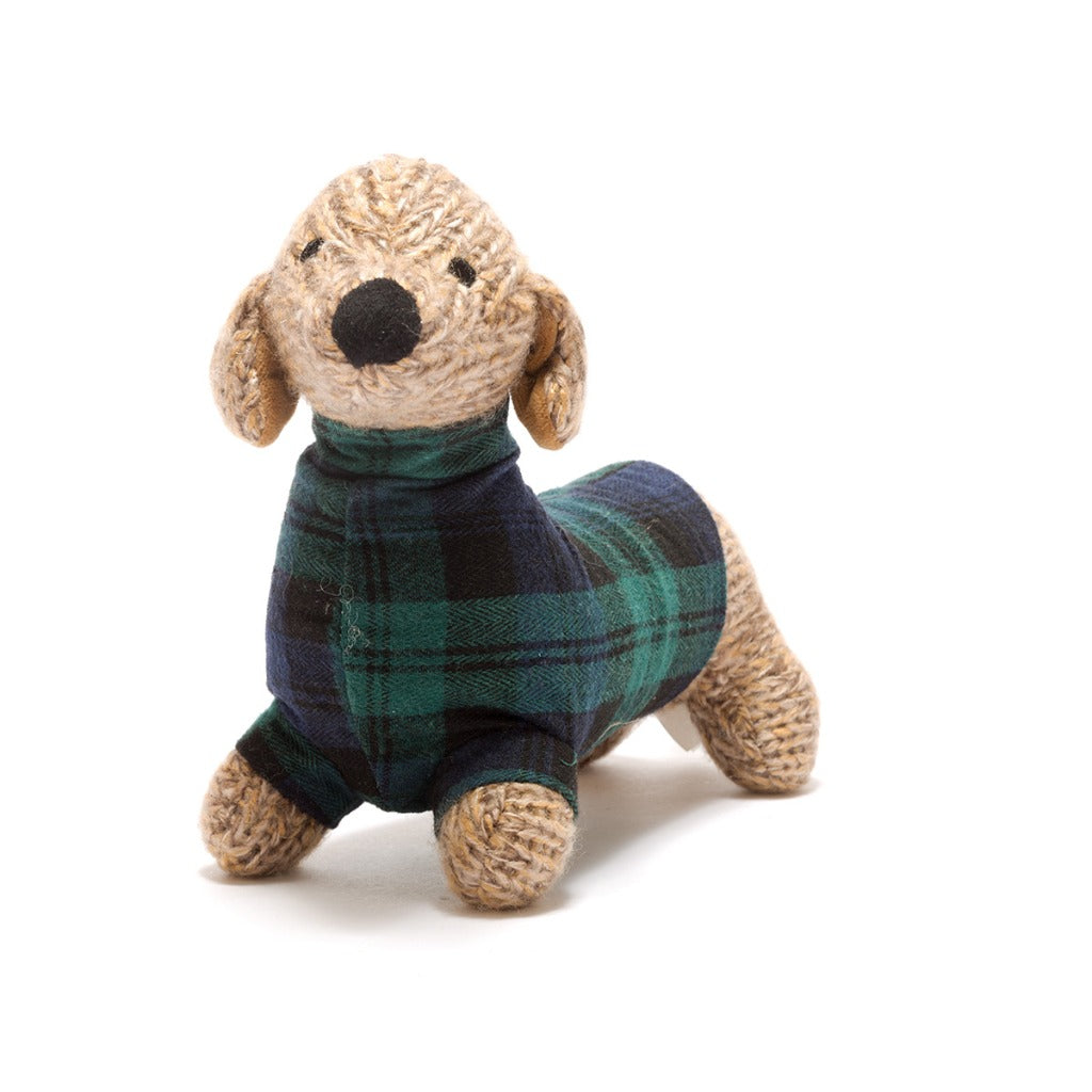 Best Years Knitted Sausage Dog Soft Toy Tartan Jumper