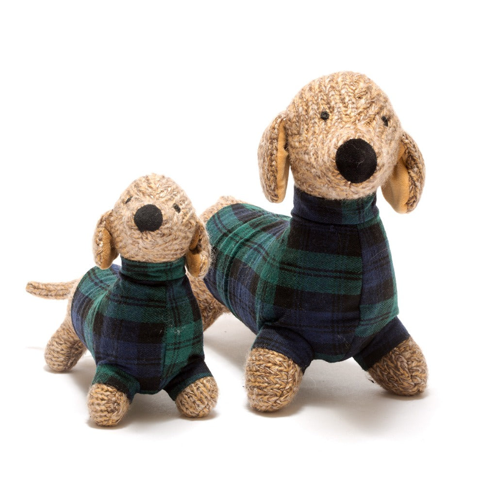 Best Years Knitted Sausage Dog Soft Toy Tartan Jumper