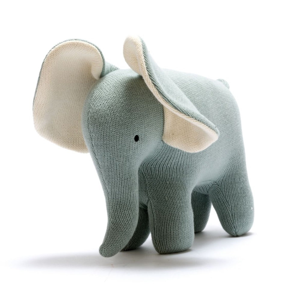 Best Years Knitted Organic Cotton Large Teal Elephant Baby Toy