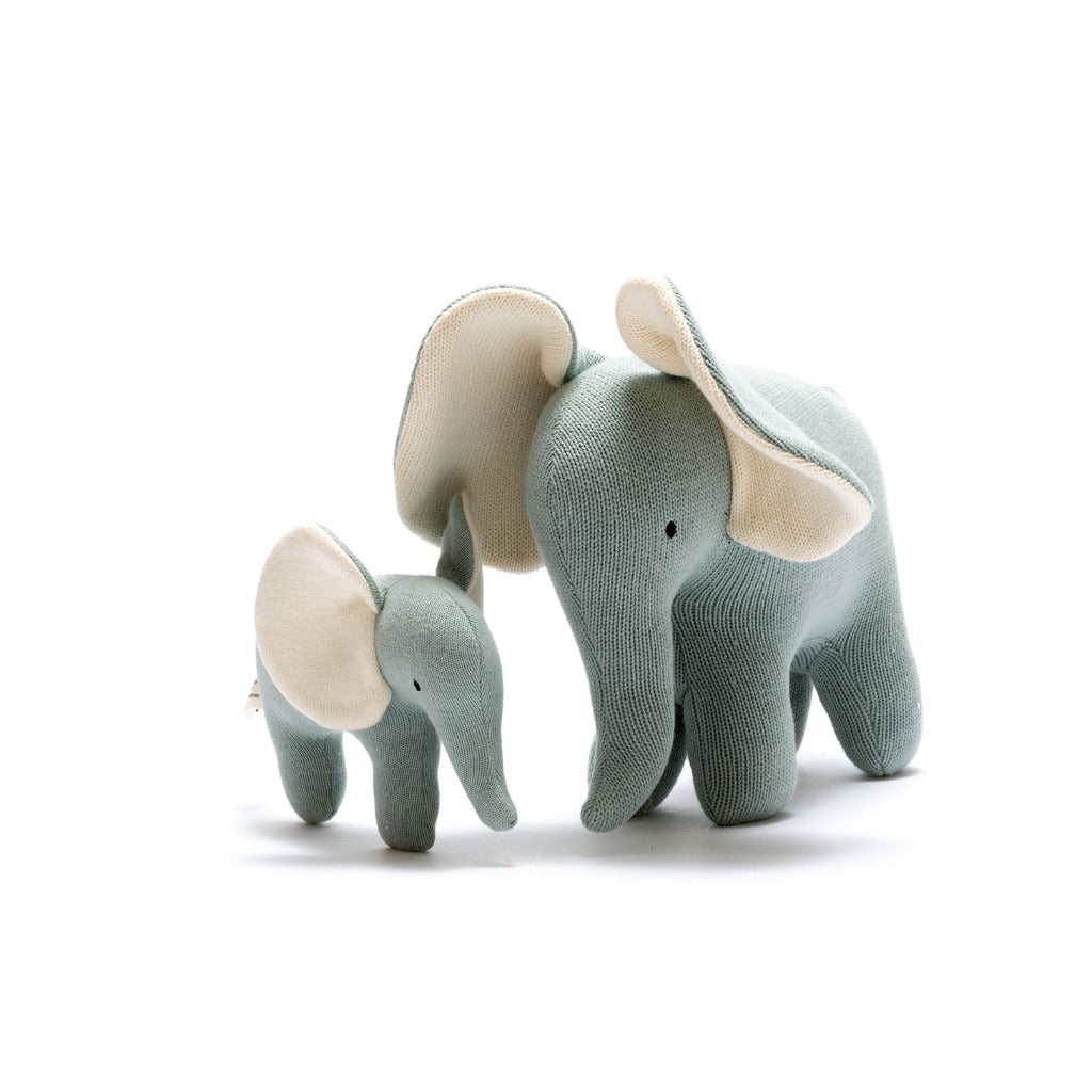 Best Years Knitted Organic Cotton Large Teal Elephant Baby Toy