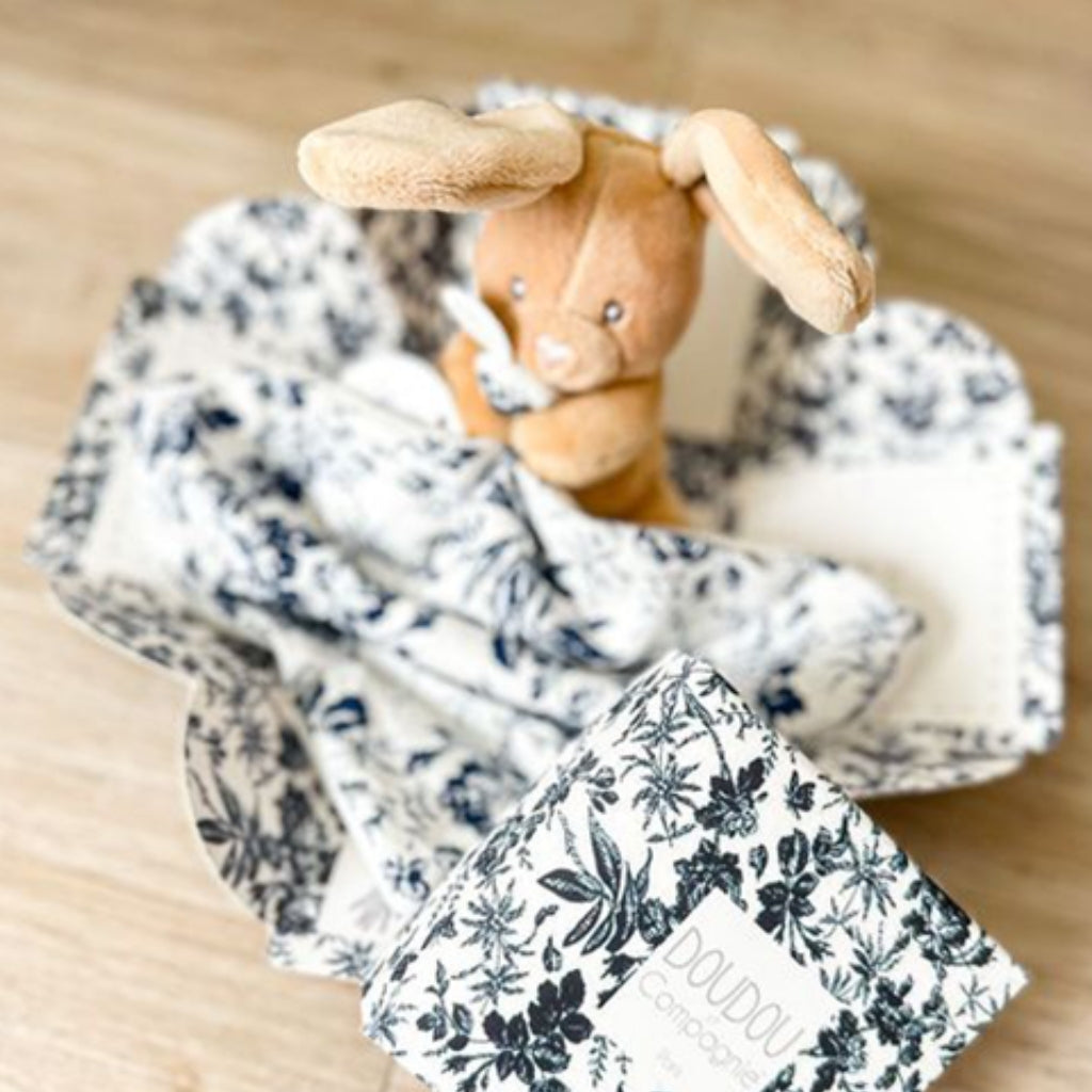 Doudou et Compagnie Navy Blue Bunny Plush With Comforter