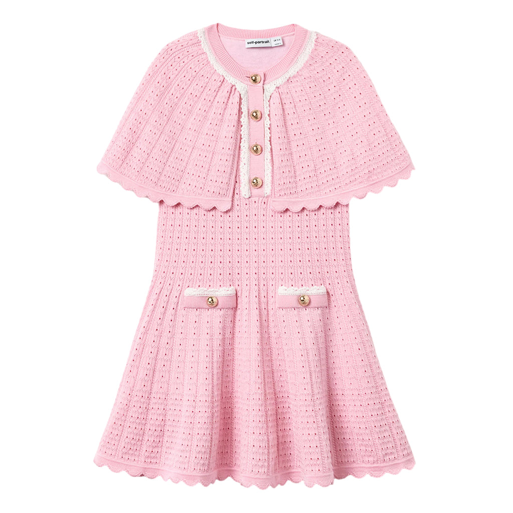 Self Portrait Kids Pink Knitted Cape Dress