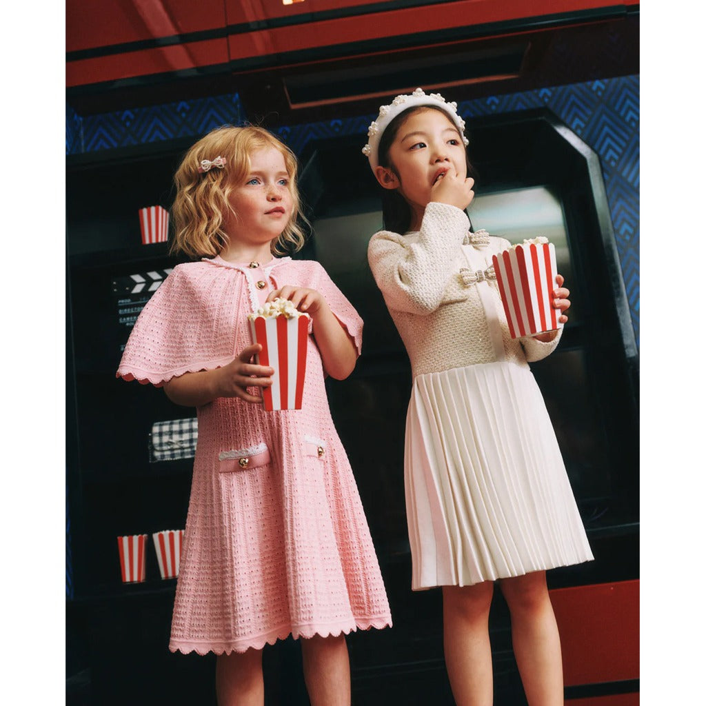 Self Portrait Kids Pink Knitted Cape Dress