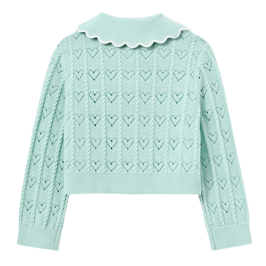 Self Portrait Kids Mint Heart Knit Cardigan