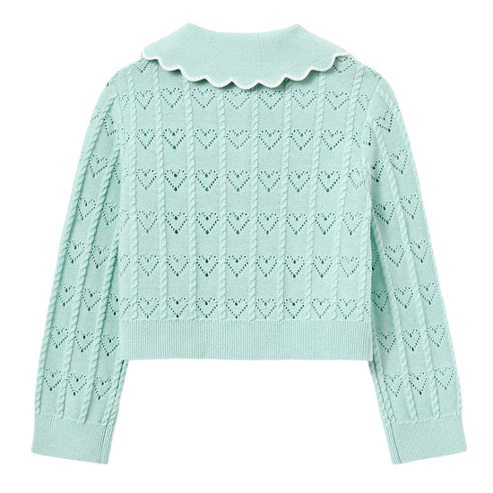 Self Portrait Kids Mint Heart Knit Cardigan