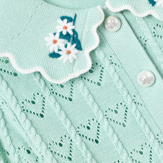 Self Portrait Kids Mint Heart Knit Cardigan