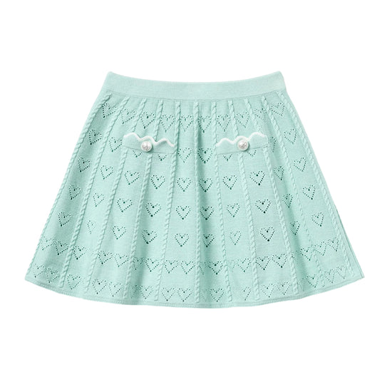 Self Portrait Kids Mint Heart Knit Skirt