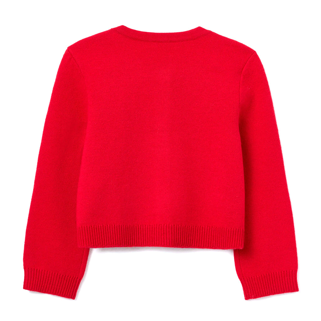 Self Portrait Kids Red Cotton Flower Trim Cardigan