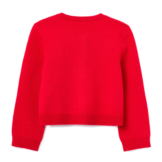 Self Portrait Kids Red Cotton Flower Trim Cardigan