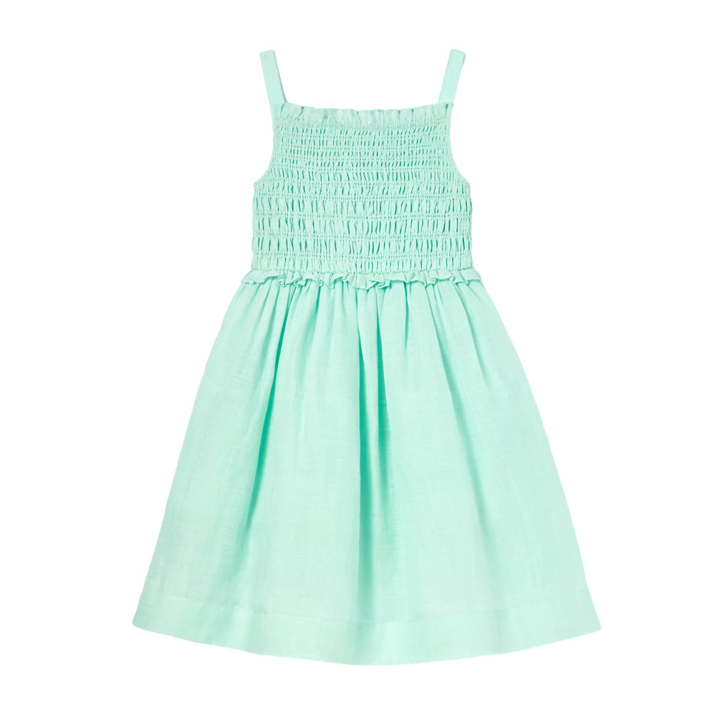 Self Portrait Kids Mint Linen Gathered Dress