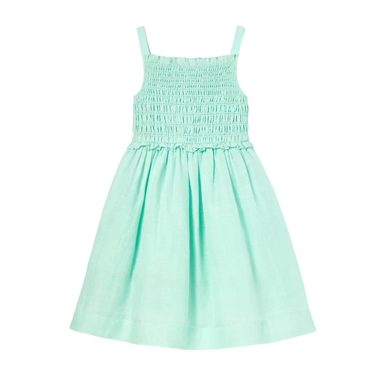 Self Portrait Kids Mint Linen Gathered Dress