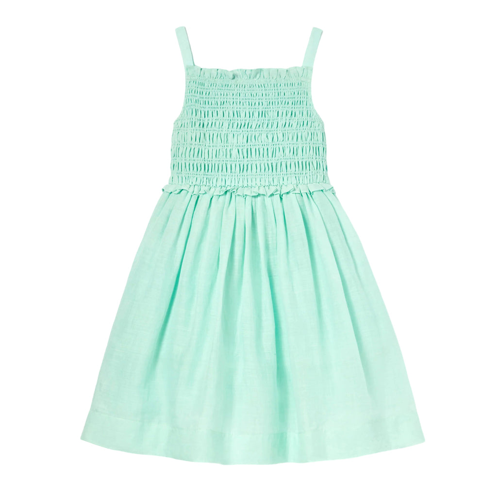 Self Portrait Kids Mint Linen Gathered Dress