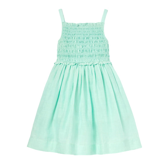 Self Portrait Kids Mint Linen Gathered Dress