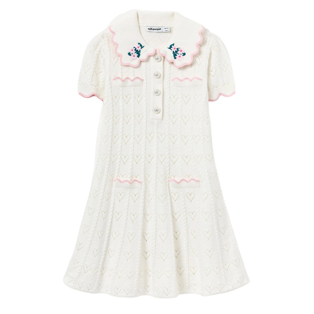Self Portrait Kids Cream Heart Knit Dress