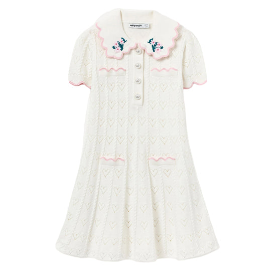 Self Portrait Kids Cream Heart Knit Dress