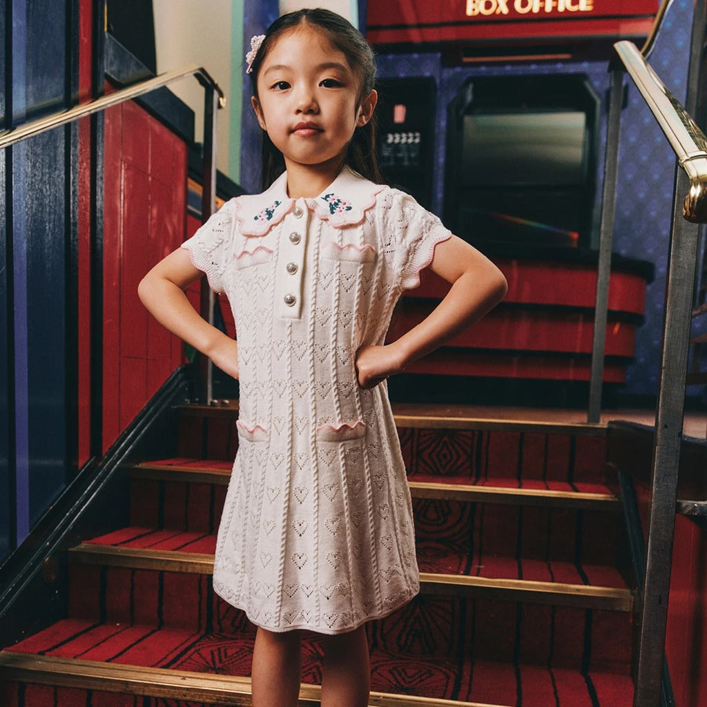 Self Portrait Kids Cream Heart Knit Dress