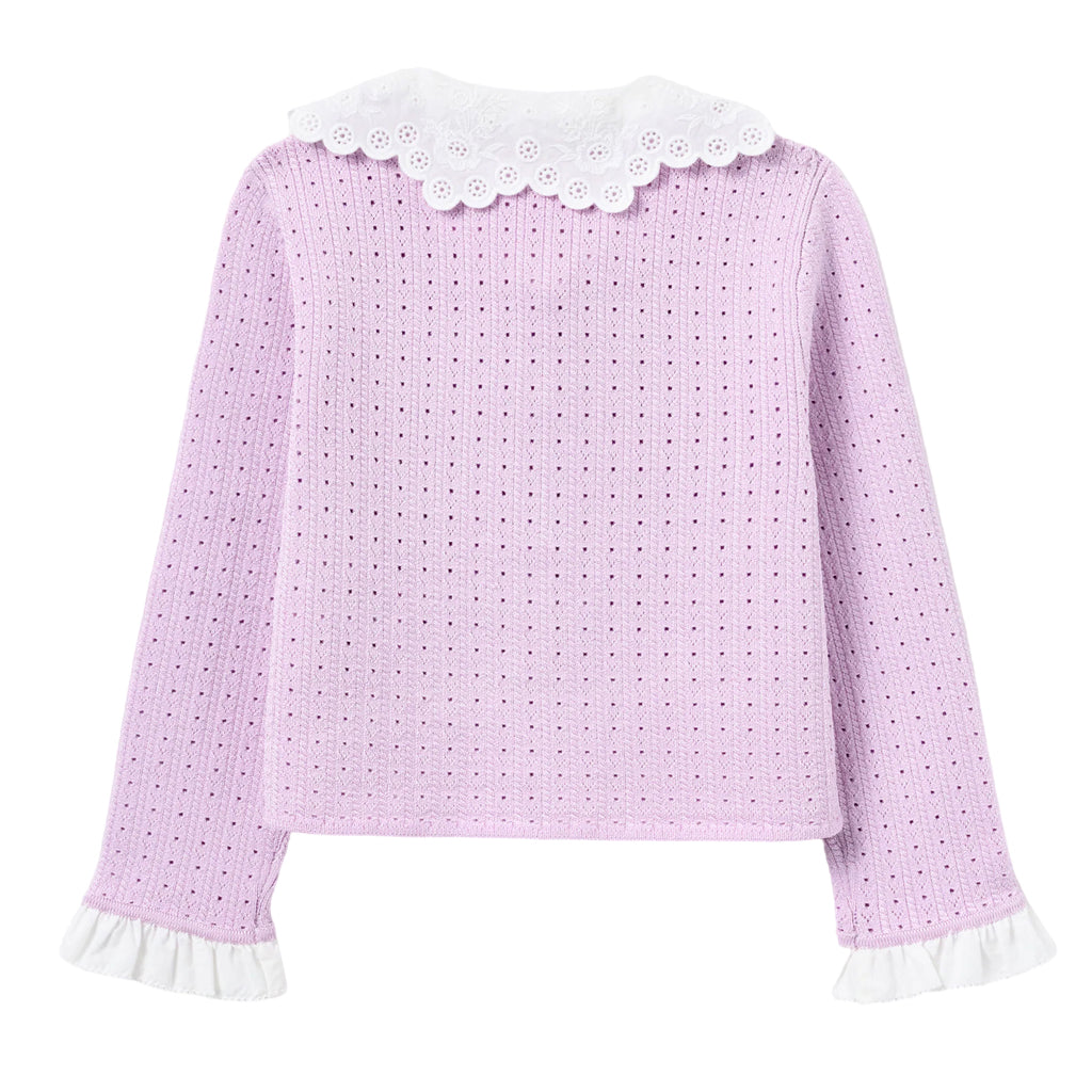 Self Portrait Kids Pink Pointelle Ribbed Knit Cardigan
