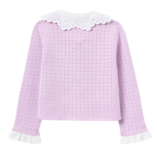 Self Portrait Kids Pink Pointelle Ribbed Knit Cardigan