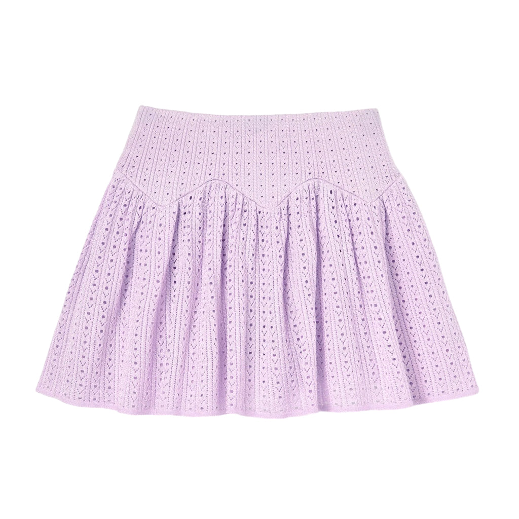 Self Portrait Kids Pink Pointelle Ribbed Knit Skirt