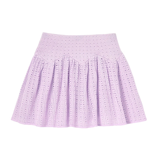 Self Portrait Kids Pink Pointelle Ribbed Knit Skirt